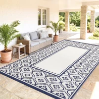 Outsunny Reversible Outdoor Rug, Waterproof Plastic Straw with Carry Bag, 9' x 18', Blue & White Gourd Border(m-9)