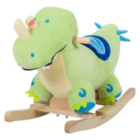 Qaba Kids Plush Ride-On Rocking Horse Toy Dinosaur Ride on Rocker Green with Realistic Sounds(m-1)