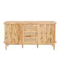 Versatile Sideboard with 3 Drawers, 2 Doors and Adjustable Shelves, Stylish Cabinet for Living or Dining Room,55.5'' L x 16'' W x 30'' H, Wood(m-8)