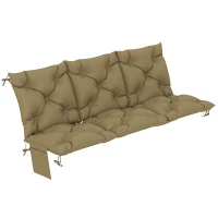Outsunny Bench Cushion Non-Slip Outdoor Swing Cushion w/Backrest Side Pocket for 3 Seater Patio Furniture Beige(m-11)