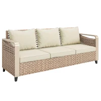 Outsunny Rattan Wicker Sofa 3-Seater Outdoor Patio Sofa with Cushions for Garden Backyard Porch Beige(m-11)