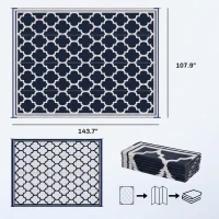 Outsunny Reversible Outdoor Rug, 9' x 12' Waterproof Plastic Straw Floor Mat, Portable RV Camping Carpet, Large Floor Mat for Backyard, Deck, Picnic, Beach, Blue & White(m-3)