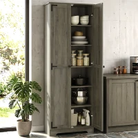 HOMCOM 67" Farmhouse Pantry Cabinet, Freestanding Food Pantry Cabinet with Adjustable Shelves, Distressed Gray(m-2)