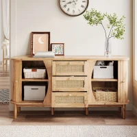 Versatile Sideboard with 3 Drawers, 2 Doors and Adjustable Shelves, Stylish Cabinet for Living or Dining Room,55.5'' L x 16'' W x 30'' H, Wood(m-4)