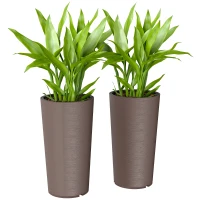 Outsunny 29 Inch Outdoor Planter, Set of 2 Plastic Flower Pots, Weather and UV Resistant Stackable Large Planters, Brown(m-1)