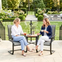 Outsunny C Spring Patio Dining Chairs Set of 2 with High Backrest, Armrest, Breathable Fabric & Metal Frame, 256LBS, Light Gray(m-8)