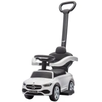 Qaba Licensed Mercedes-Benz Push Car for Toddlers, 2-in-1 Sliding Walking Car with Push Handle, Horn, Guardrail, White(m-2)