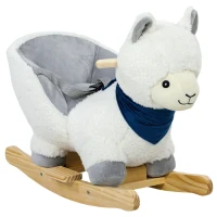 Qaba Baby Rocking Horse, Plush Animal Rocker Alpaca with Realistic Sound, Seat Belt, Handle Grip for 12-36 Months, White(m-13)