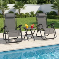 Outsunny Zero Gravity Chair Set of 2 Patio Chair with Side Table Cupholders and Pillows for Pool, Backyard, Lawn, Beach, Grey(m-1)