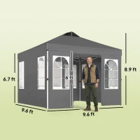 Outsunny 9.6 x 9.6 ft Pop Up Canopy Tent with Sidewalls, One Push Setup, UPF50+ Portable Instant Canopy Shelter, Dark Gray(m-3)