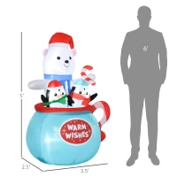 Outsunny 5ft Christmas Inflatables Outdoor Decorations Blessed Polar Bear and Penguins in the Cup, Blow-Up LED Yard Christmas Decor for Garden, Lawn, Party, Holiday(m-3)