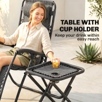 Outsunny Zero Gravity Chair Set of 2 Patio Chair with Side Table Cupholders and Pillows for Pool, Backyard, Lawn, Dark Grey(m-5)