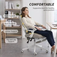 HOMCOM Mesh Desk Chair with Adjustable Headrest, Reclining Ergonomic Office Chair with Footrest, Light Grey(m-4)