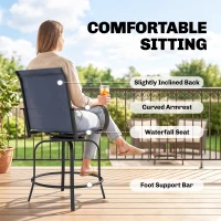 Outsunny Outdoor Bar Stools Set of 2, 360° Swivel Bar Height Chairs, 26.75" x 29.5" x 48.5", Navy Blue(m-5)