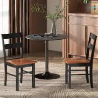 HOMCOM Farmhouse Dining Table Chairs, Set of 2 Rubber Wood Kitchen Table Chairs with Open Back for Living Room, Black(m-11)