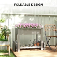 Outsunny Wooden Raised Garden Bed with 2 Foldable Side Pots, Raised Planter with Storage Shelf and Drainage Holes(m-7)