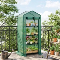 Outsunny Mini Greenhouse with Screen Roof, 4 Tier Portable Small Greenhouse with High Strength PE Cover, Green(m-8)