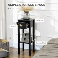 HOMCOM 2-Tier Nightstand, Side Table with Drawer and Shelf for Living Room or Bedroom, Set of 2, Black(m-4)