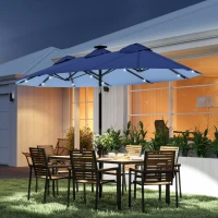 Outsunny Double-sided Patio Umbrella, 9.7' Outdoor Umbrella with Tilt and Crank, LED Solar Light and 12 Ribs, Navy Blue(m-2)