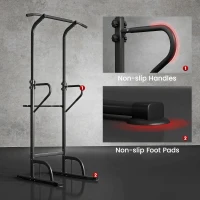 Soozier Power Tower Dip Station Pull Up Bar, Multi-Function Push Up Equipment with Adjustable Height for Home Gym Strength Training Workout Fitness, Black(m-7)