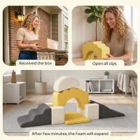 Qaba 7-Piece Baby Soft Play Set, Indoor Soft Play Gym Activity Play Set for Crawling, Sliding and Playing, Yellow(m-7)