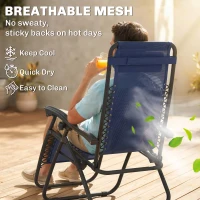 Outsunny Zero Gravity Chair Set of 2 Patio Chair with Side Table Cupholders and Pillows for Pool, Backyard, Lawn, Blue(m-6)