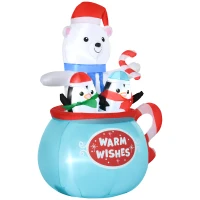 Outsunny 5ft Christmas Inflatables Outdoor Decorations Blessed Polar Bear and Penguins in the Cup, Blow-Up LED Yard Christmas Decor for Garden, Lawn, Party, Holiday(m-11)