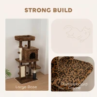 PawHut 41 Inch Cat Tree with Scratching Posts, Cat Bed, Condo, Jumping Platforms, Toy Balls, Leopard Print(m-6)