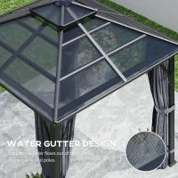 Outsunny 10' x 10' Hardtop Gazebo with 7mm Polycarbonate Double-Tier Roof, Outdoor Gazebo with Netting and Curtains, Dark Grey(m-7)