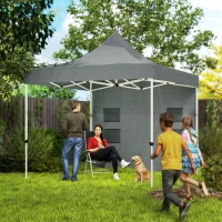 Outsunny 10' x 10' Heavy Duty Pop Up Canopy Tent with Sidewall, UPF50+ Instant Sun Shelter with Storage Pockets, Gray(m-2)