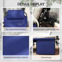 Outsunny Folding Chaise Lounge Pool Chair with 4-level Reclining Back, Cushion, Side Pocket, Headrest, Navy Blue(m-6)