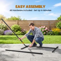 Outsunny 11.8'L Hammock Stand Extra Long Heavy Duty Straight Pole Day Bed Swing Metal Frame Simple Set Up Garden Outdoor Camping Picnic Use Black(m-7)