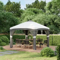 Outsunny 10' x 10' Pop Up Canopy Tent with Netting, Instant Tents for Parties, Height Adjustable, with Wheeled Carry Bag and 4 Sand Bags for Outdoor, Garden, Patio, Gray(m-2)