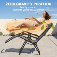 Outsunny Zero Gravity Chair Set of 2 Patio Chair with Side Table Cupholders and Pillows for Pool, Backyard, Lawn, Beach, Grey(m-4)