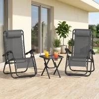 Outsunny Zero Gravity Chair Set of 2 Patio Chair with Side Table Cupholders and Pillows for Pool, Backyard, Lawn, Beach, Grey(m-8)