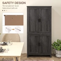 HOMCOM 64" 4-Door Kitchen Pantry, Freestanding Storage Cabinet with 3 Adjustable Shelves for Kitchen, Gray Oak(m-6)