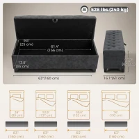 HOMCOM Storage Ottoman Bench, 63" End of Bed Bench for Queen/King Bed, Living Room, Bedroom, Entryway, Dark Grey(m-3)