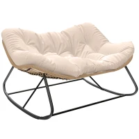 Outsunny Indoor Outdoor Double Papasan Rocking Chair, Oversized Rocking Egg Chair with Cushion for Garden, Patio, Cream White(m-11)