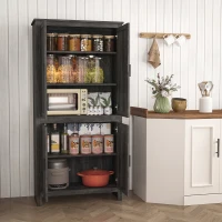 HOMCOM 64" 4-Door Kitchen Pantry, Freestanding Storage Cabinet with 3 Adjustable Shelves for Kitchen, Gray Oak(m-2)