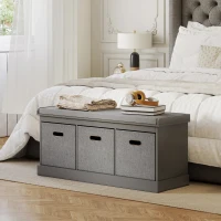 HOMCOM Shoe Storage Bench with Seat, Entryway Bench Seat with Cushion, 3 Fabric Drawers for Hallway, Dark Grey(m-7)