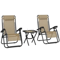 Outsunny Zero Gravity Chair Set of 2 Patio Chair with Side Table Cupholders and Pillows for Pool, Backyard, Lawn, Beige(m-15)