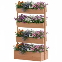 Outsunny 4-Tier Raised Garden Bed, 33.5" x 18" x 55" Vertical Wooden Outdoor Planter Box with Drainage Holes and Fabric Liner(m-2)