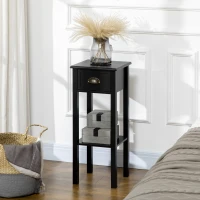 HOMCOM 2-Tier Nightstand, Side Table with Drawer and Shelf for Living Room or Bedroom, Set of 2, Black(m-10)