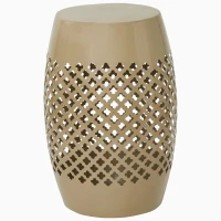 Outsunny 12.4" Steel Patio End Table, Round Hollow Drum Side Table, Accent Table for Indoor and Outdoor, Khaki(m-9)