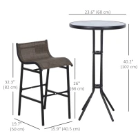 Outsunny 3pcs Patio Bar Set, Outdoor Bistro Set with 2 Bar Stools and 1 Tempered Glass Bar Table, Dining Chat Set, Tan(m-3)