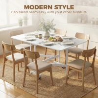 HOMCOM Six-Seater Drop-Leaf Dining Table with Wheels, White(m-4)