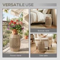 Outsunny 12.4" Steel Patio End Table, Round Hollow Drum Side Table, Accent Table for Indoor and Outdoor, Khaki(m-5)