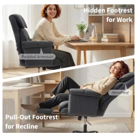 HOMCOM High Back Office Chair, Reclining Desk Chair with Footrest, High Resilience Foam, Rolling Wheels, Dark Gray(m-8)
