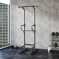 Soozier Power Tower Dip Station Pull Up Bar, Multi-Function Push Up Equipment with Adjustable Height for Home Gym Strength Training Workout Fitness, Black(m-8)