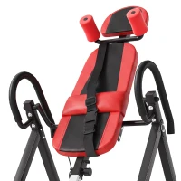 Soozier Heavy Duty Inversion Table with Protective Belt, Adjustable Folding Back Stretcher Machine with Headrest, Red(m-10)
